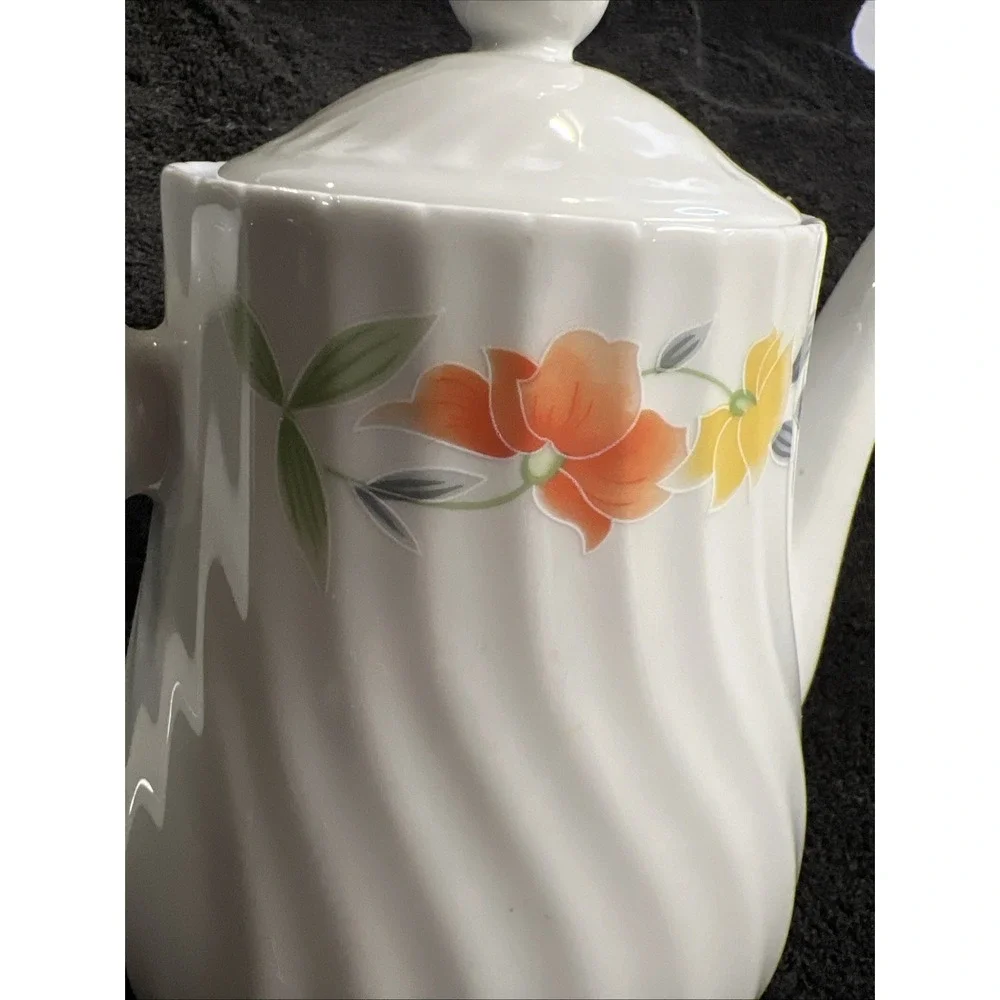 Yolanda by Lynn's China Discontinued  Tall Tea Pot Floral Yellow Orange